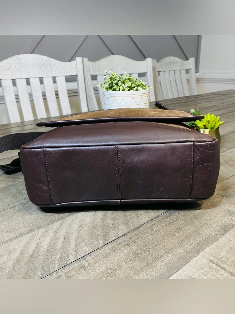 COACH Camden Brown Suede & Leather Messenger Bag Flap Satchel